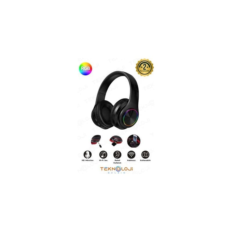 Teknoloji Gelsin Bluetooth Kulaklık Kablosuz Kulaküstü Işıklı Katlanabilir Mikrofonlu Fm-Aux-Sd Siyah - En Uygun Fiyatlarla Piinti'de