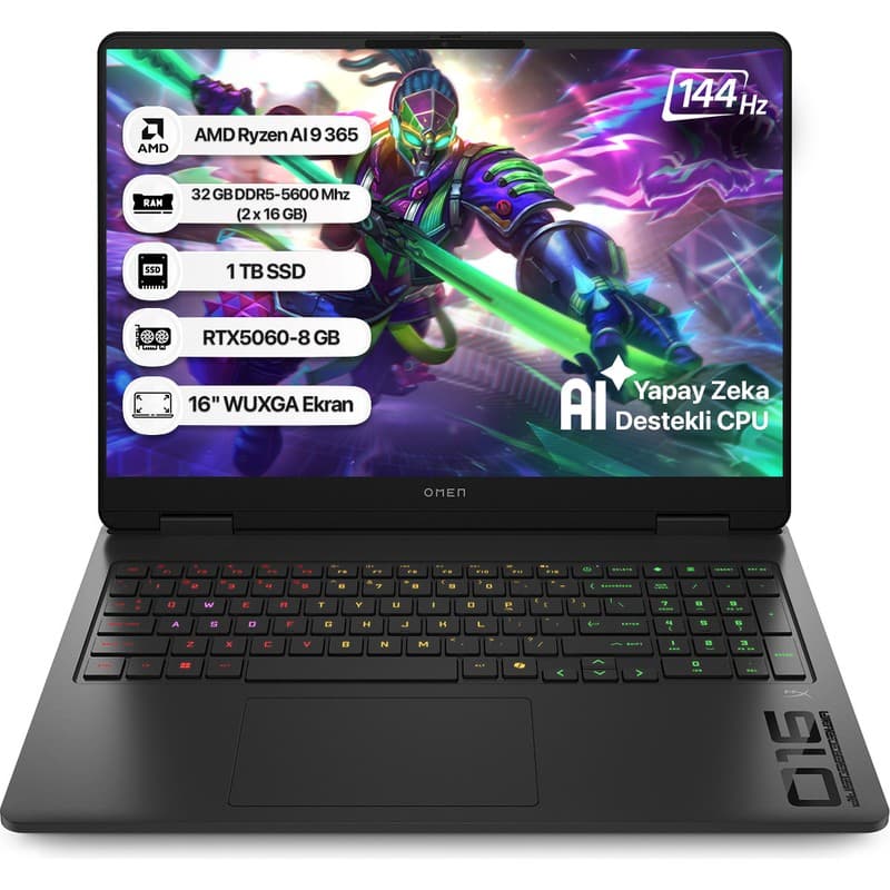 Hp Omen C12CPEA AMD Ryzen AI 9 365 32GB 1tb SSD RTX5060-8GB Freedos 16" Wuxga 144Hz Taşınabilir Bilgisayar - En Uygun Fiyatlarla Piinti'de