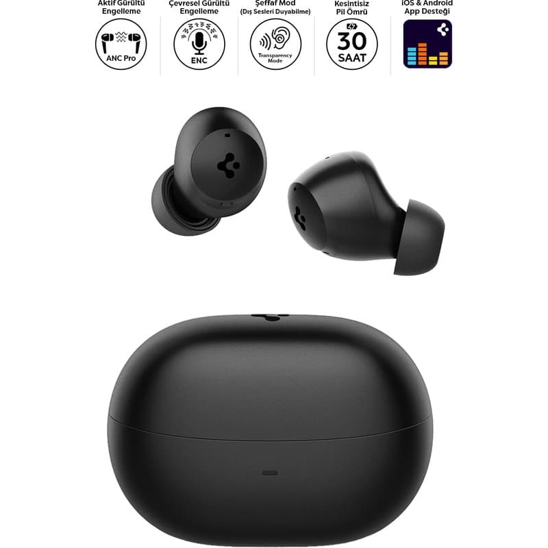 Spigen Audio TWS P10 Bluetooth Kablosuz Kulaklık - ANC Pro Aktif Gürültü Engelleme & 10mm Sürücü & 30 Saat Pil & & ENC 6 Mikrofon & Şeffaf & Gaming Mod iPX4 Siyah - ASD07887 (Spigen TR Garantili) - En Uygun Fiyatlarla Piinti'de