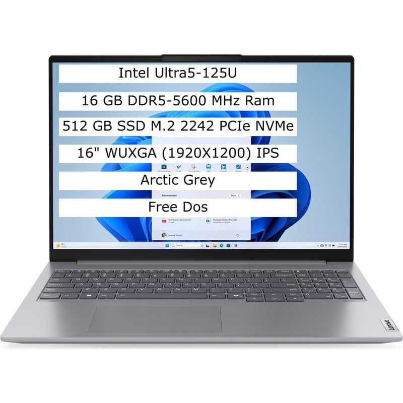 Lenovo Thinkbook 16 Intel Core Ultra 5 125U 16GB 512GB SSD 16" IPS Panel Freedos Taşınabilir Bilgisayar 21MS005KTR - En Uygun Fiyatlarla Piinti'de