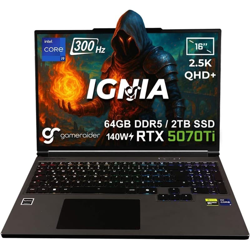 GameRaider IGNIA GR16 Intel Core i9-14900HX 64GB DDR5 2TB SSD RTX 5070Ti 12GB 140W 16 inç 2.5K QHD+ 300Hz FreeDos Gaming Laptop - En Uygun Fiyatlarla Piinti'de