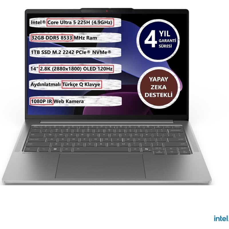 Lenovo Ideapad Pro 5 14IAH10 Intel Ultra 5-225H 32GB 1tb SSD 14" OLED 83JK002BTR Freedos Taşınabilir Bilgisayar - En Uygun Fiyatlarla Piinti'de