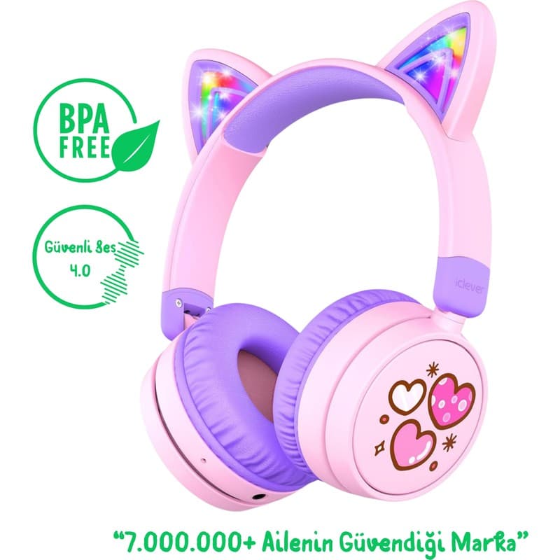 iClever BTH21 Kedi Kulaklı LED Işıklı Güvenli Ses Sınırlı 60 Saat Oynatma Süreli Bluetooth Çocuk Kulaklığı Mor BPA Free - En Uygun Fiyatlarla Piinti'de