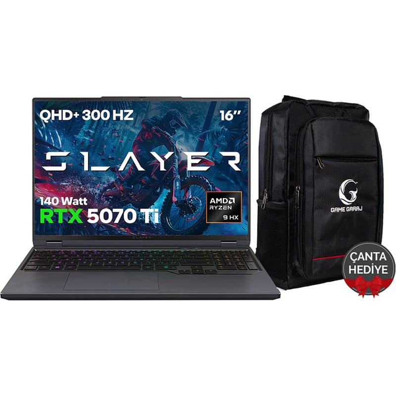 Game Garaj Slayer R9T-5070Ti C1 Amd Ryzen 9 9955HX 32GB Ram 1tb SSD RTX5070Ti 16" Qhd+ IPS 300Hz Freedos Gaming Laptop - En Uygun Fiyatlarla Piinti'de