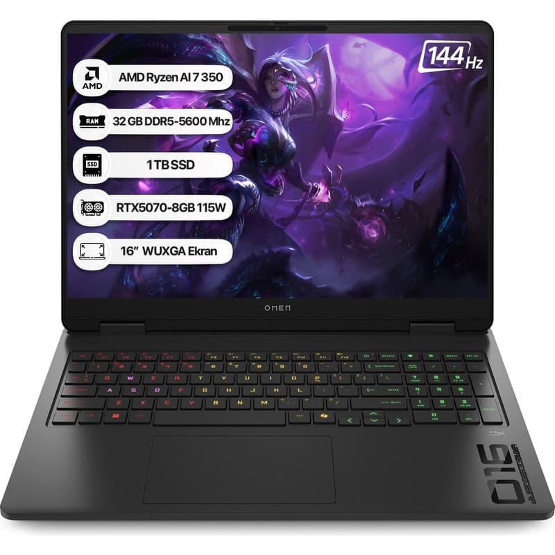 Hp Omen C52R1EA Amd Ryzen Aı 7 350 32GB 1tb SSD RTX5070-8GB Freedos 16" Wuxga 144Hz Taşınabilir Bilgisayar - En Uygun Fiyatlarla Piinti'de