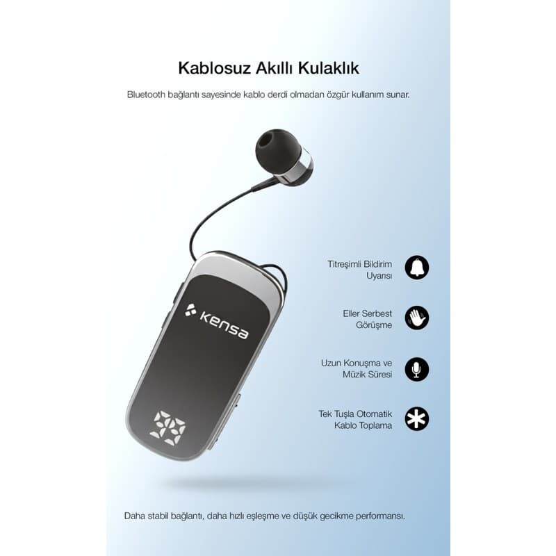 Kensa Makaralı Kulaklık Bluetooth 6.0 | 20 Saat Konuşma | Dijital Ekran | Titreşimli | Hızlı Şarjlı - En Uygun Fiyatlarla Piinti'de