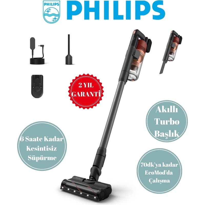 Philips 6000 Serisi Kablosuz Dik Süpürge XC6452/10, Turbomod, Akıllı Başlık - Piinti Fiyat Karşılaştırması
