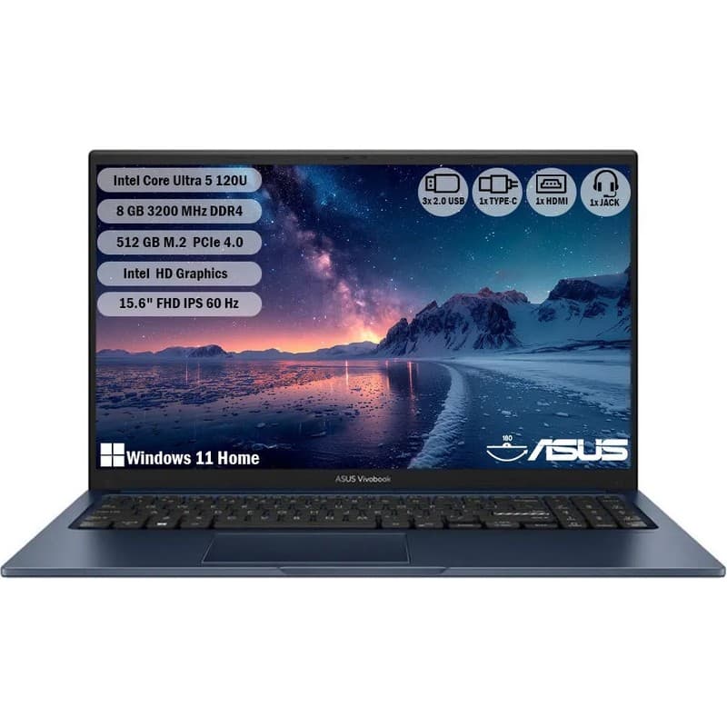 Asus Vivobook 15 X1504VA-BQ3970W Intel Core 5 120U 8 GB 512GB SSD 15.6'' FHD Windows 11 Home - En Uygun Fiyatlarla Piinti'de