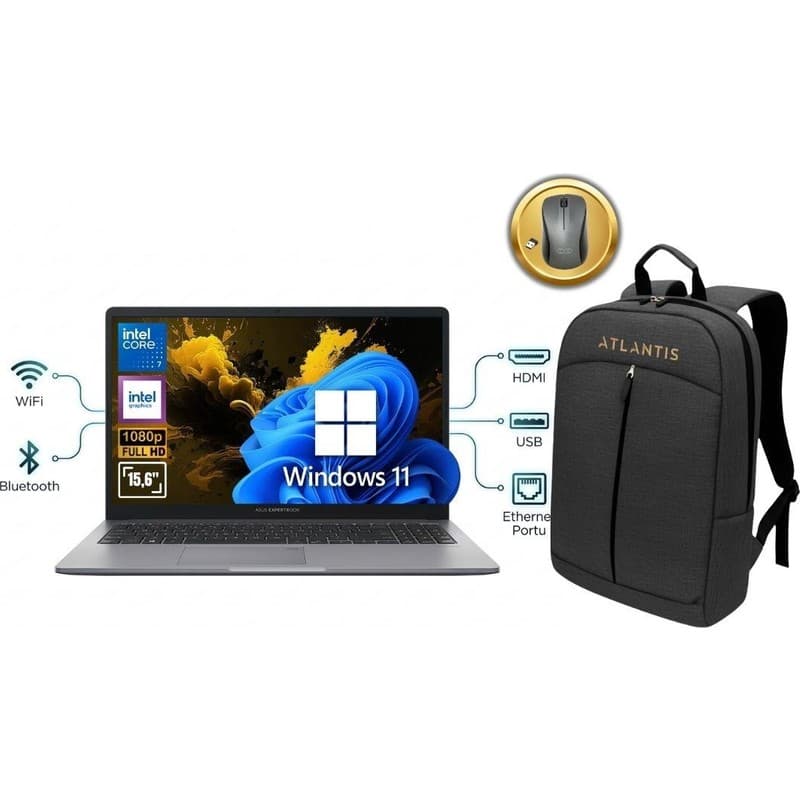 Asus Expertbook P1 P1503CVA ATL72 Core 7 240H 32GB Ram 1tb SSD 15.6'' W11PRO Notebook + Çanta&mouse - En Uygun Fiyatlarla Piinti'de