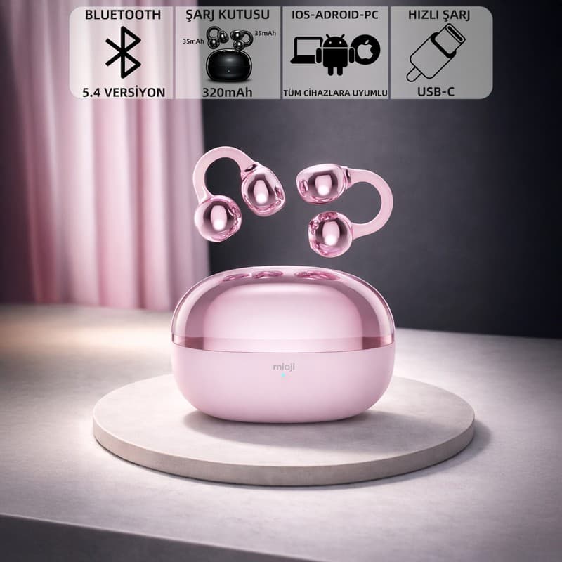 Mioji Air Buds 2 Kablosuz 5.4 IOS Android Windows PC ve Tüm Telefonlar ile Uyumlu Klipsli Bluetooth Kulaklık - Pembe - Piinti Fiyat Karşılaştırması