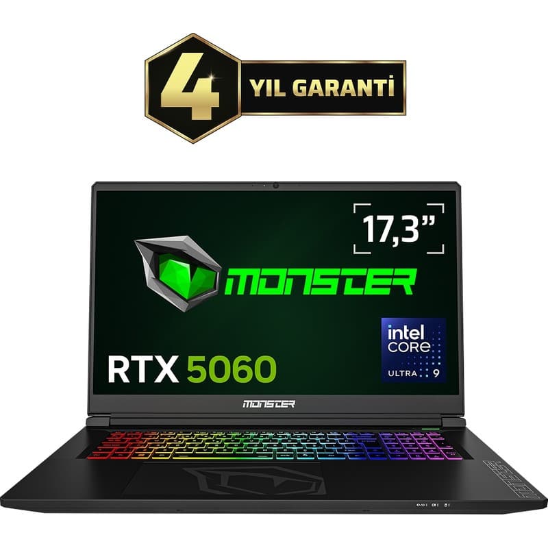 Monster Tulpar T7 V26.4.2 Intel Core Ultra 9 185H 32 GB RAM 1 TB SSD 8 GB RTX 5060 FreeDOS 17,3" FHD 144 Hz Oyun Bilgisayarı - En Uygun Fiyatlarla Piinti'de