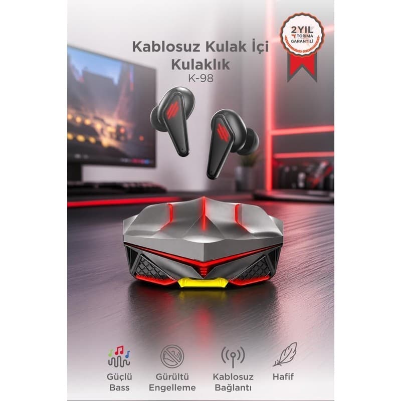 Torima Bluetooth Kulaklık Kulak İçi Led Işıklı Oyuncu Kulaklık K98 Siyah - En Uygun Fiyatlarla Piinti'de
