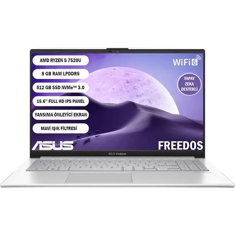 Asus Vivobook Go 15 E1504FA-BQ4463 Ryzen 5 7520U 8GB 512GB SSD Freedos 15.6" Taşınabilir Bilgisayar - En Uygun Fiyatlarla Piinti'de