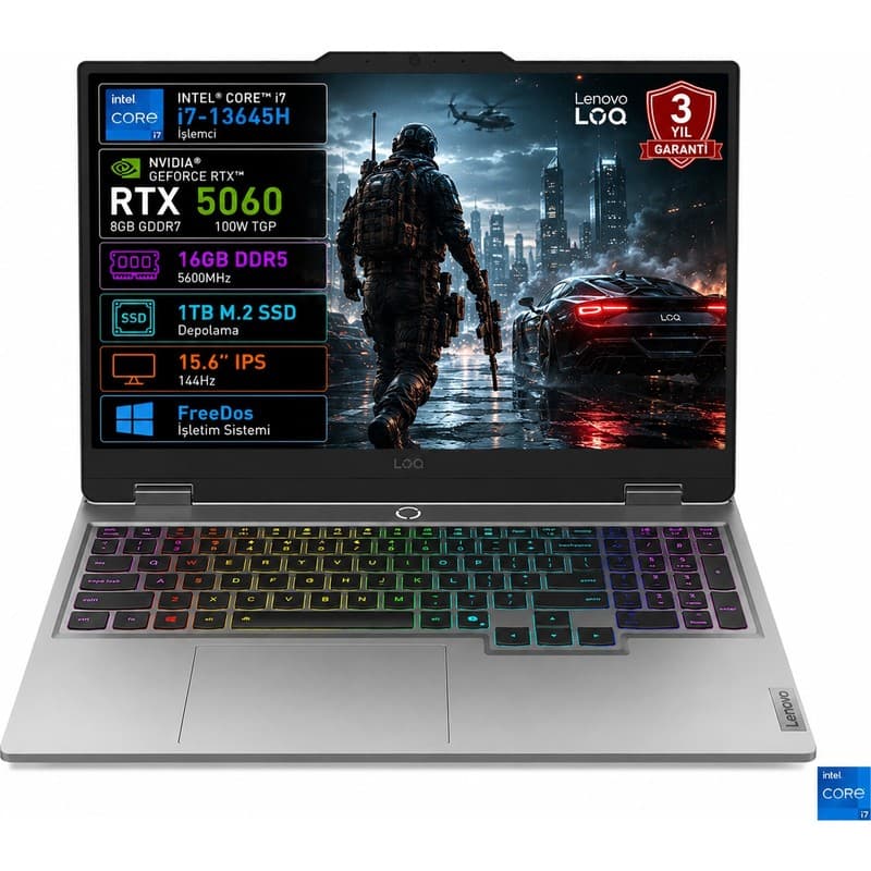 Lenovo Loq 15IRX10 83JE01BETR I7-13645HX 16GB 1tb SSD RTX5060 8gb Tgp 100W 15.6" IPS 144Hz Freedos Taşınabilir Bilgisayar - En Uygun Fiyatlarla Piinti'de