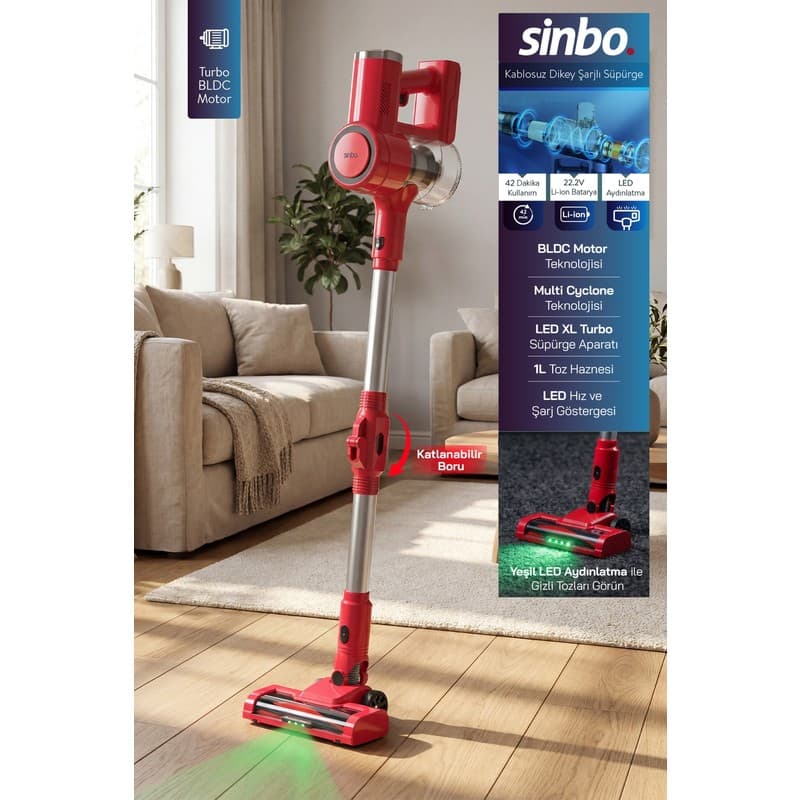 Sinbo SVC-8642 Kablosuz Dikey Şarjlı Süpürge 22.2V Bldc Motor LED Işıklı Turbo Başlık 1l Toz Hazneli - Piinti Fiyat Karşılaştırması
