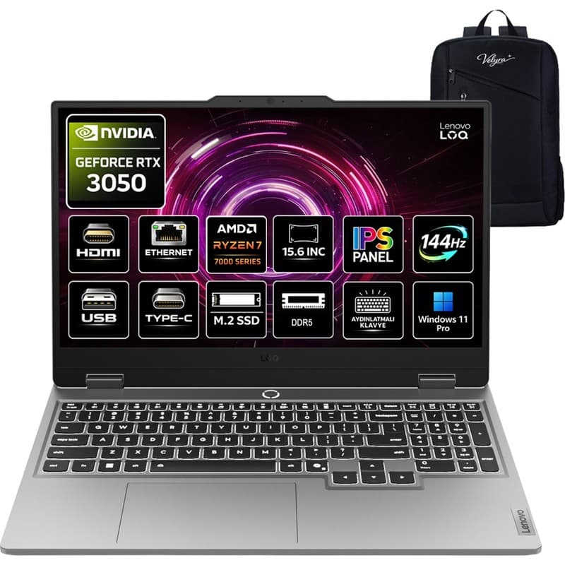 Lenovo Loq 15ARP10E Amd Ryzen 7 7735HS 32GB 1tb SSD Rtx 3050 6gb 15.6" Fhd (1920X1080) IPS 144Hz Windows 11 Pro Taşınabilir Bilgisayar 83S00032TR - En Uygun Fiyatlarla Piinti'de