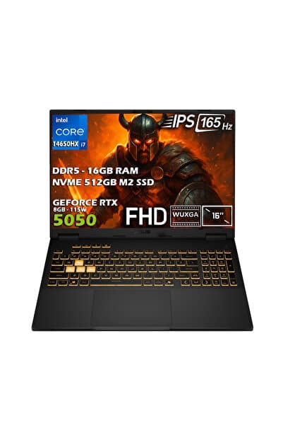 TUF F16 FX608JHR-RV048-Gaming Intel Core i7 14650HX 16GB 512GB SSD RTX5050 16" FHD WUXGA 165Hz IPS - Piinti Fiyat Karşılaştırması