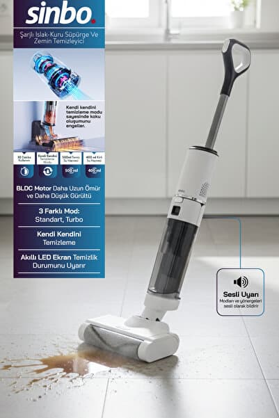 SFC-4101 Şarjlı Islak Kuru Süpürge Beyaz – Vakum + Mop + Yıkama, BLDC Motor - Piinti Fiyat Karşılaştırması