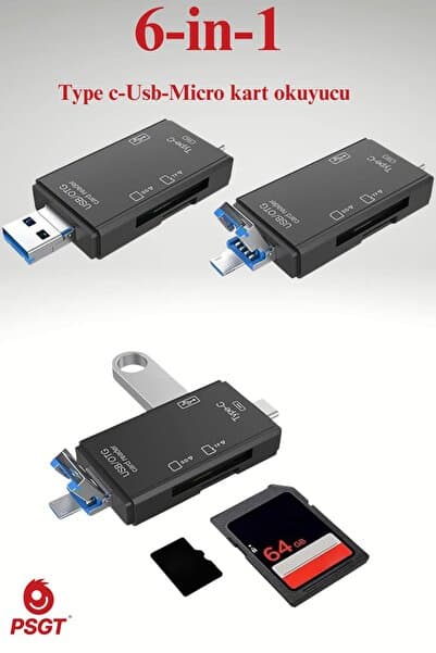 6 in 1 OTG USB kart okuyucu USB0,3 type-c/TF/SD hafıza kartı Laptop aksesuarları adaptörü - Piinti Fiyat Karşılaştırması