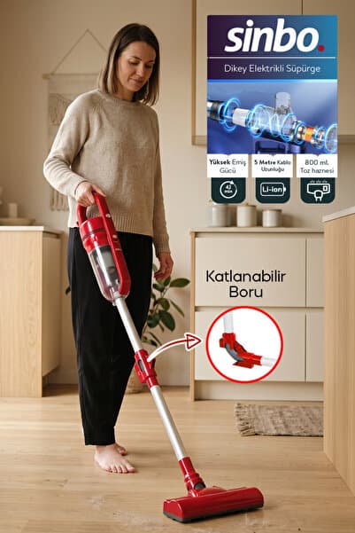 SVC-8625 Pratic Kırmızı Dikey Elektrikli Süpürge Katlanır Borulu, El Süpürgesi, 800 ml Toz Hazneli - Piinti Fiyat Karşılaştırması