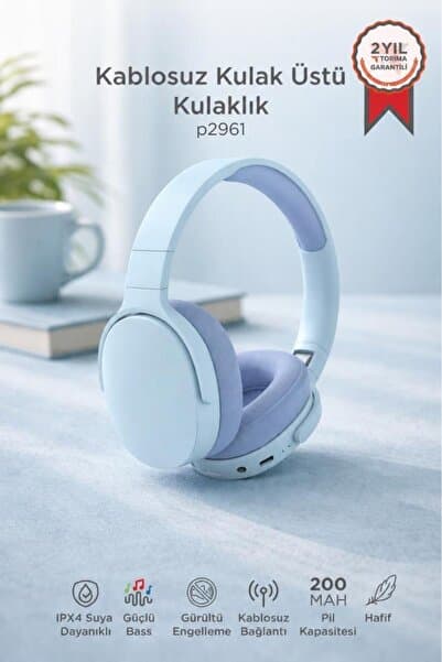 Bluetooth Kulaklık Kulak Üstü Kablosuz Kulaklık P2961 Mavi - Piinti Fiyat Karşılaştırması