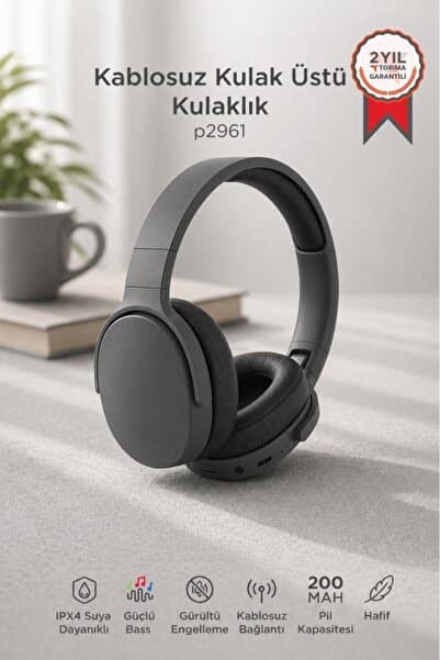 Bluetooth Kulaklık Kulak Üstü Kablosuz Kulaklık P2961 Koyu Gri - Piinti Fiyat Karşılaştırması