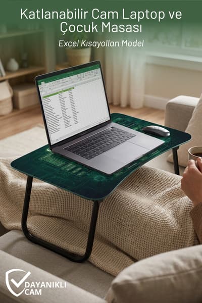 Excel Kısayolları Desenli Katlanabilir Cam Yüzeyli Laptop Sehpası - Çocuk Sehpa - Piinti Fiyat Karşılaştırması
