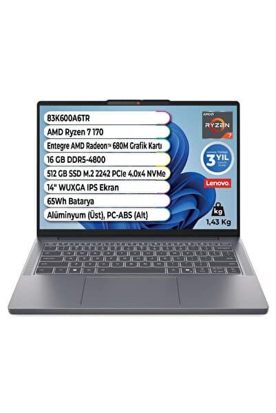 IdeaPad Slim 3 AMD Ryzen 7 170 Cpu 16 GB 512 GB AMD Radeon 680 M 14 Inç WUXGA IPS 83K600A6TR - Piinti Fiyat Karşılaştırması