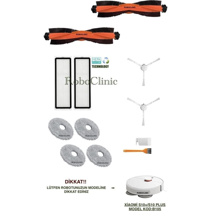 Roboclinic Xiaomi Robot Vacuum S10+ / S10 Plus Robot Süpürge Uyumlu Yedek Fırça, Hepa Filtre, Mop - 12 Parça - Piinti Fiyat Karşılaştırması