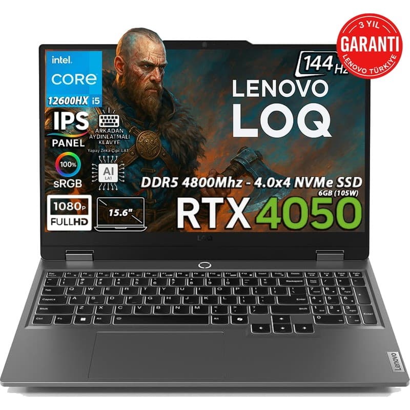 Lenovo LOQ 15IAX9 Intel Core I5-12600HX 24GB 1TB SSD RTX™ 4050 6GB (105W) 15.6" FHD IPS Panel 144Hz Freedos Taşınabilir Bilgisayar 83GS00PFTRN2 - Piinti Fiyat Karşılaştırması