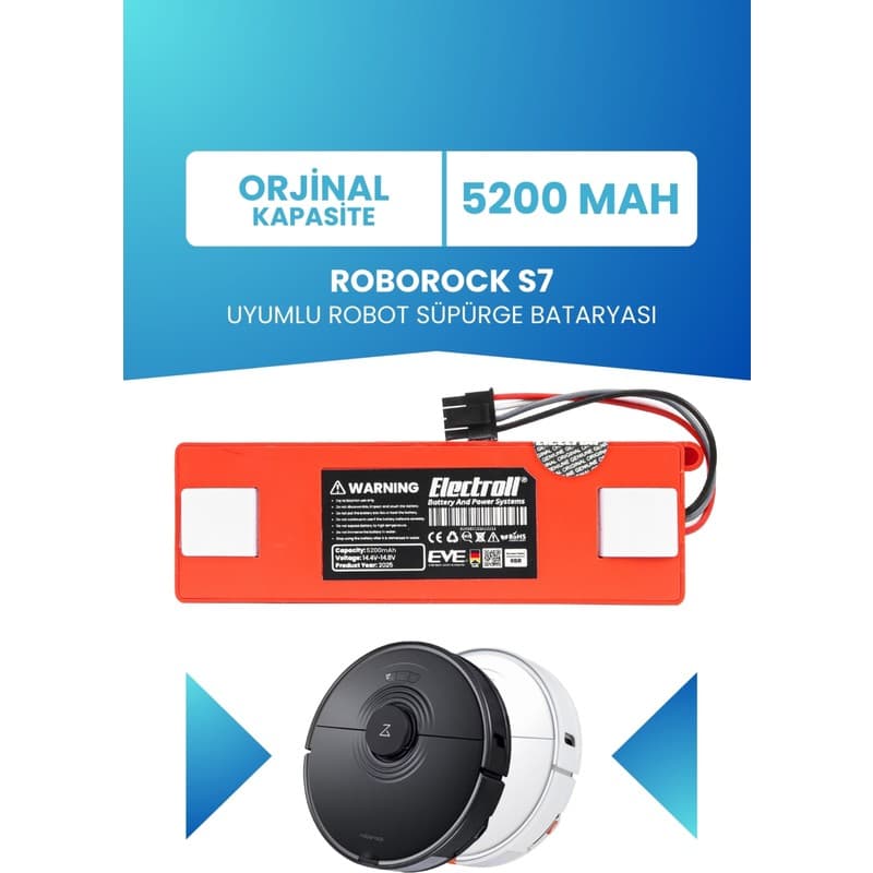 Electroll Roborock S7 Uyumlu Batarya (Orjinal Kapasite) 5200MAH Pil Kutulu Robot Süpürge Bataryası Değişimi - Piinti Fiyat Karşılaştırması