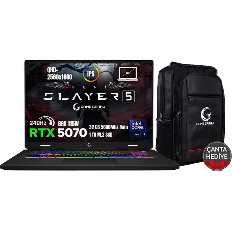 Game Garaj Slayer5 7-5070 C6 Ultra 7-255HX 32GB Ram 1tb SSD RTX5070 8gb 115W 16" 2k Qhd+ 240Hz IPS Freedos Gaming Laptop - Piinti Fiyat Karşılaştırması