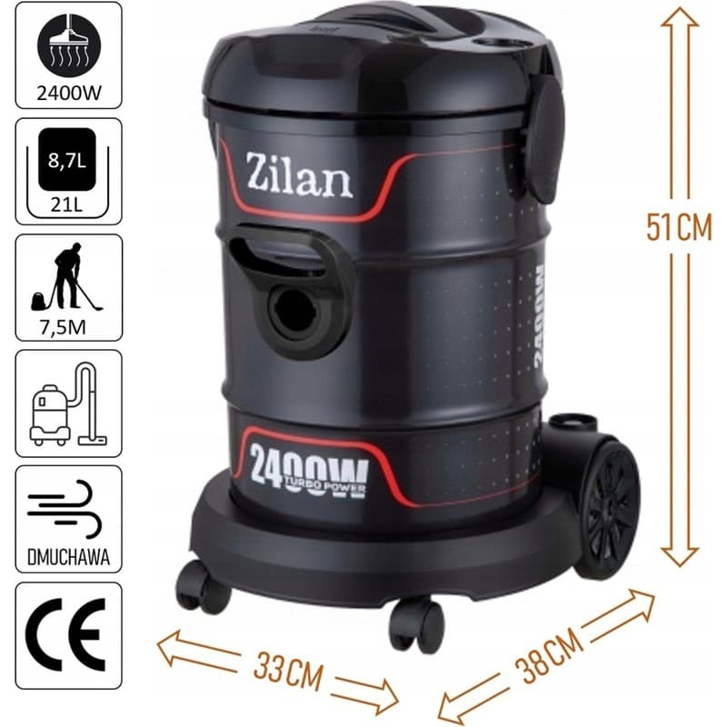 Zilan ZLN2006 Profesyonel Elektrikli Torbasız Süpürge | 2400W | 21L | Üfleme Fonksiyonu - Piinti Fiyat Karşılaştırması