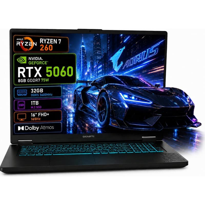 Gigabyte Gaming A16-1 RYZEN7-260 RTX5060-8GB-75W 32GB DDR5 1TB M.2 16" 165Hz FHD+ Oyuncu Bilgisayarı - Piinti Fiyat Karşılaştırması